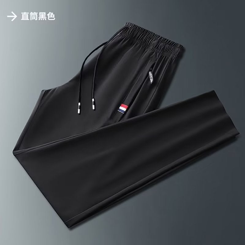 2025 Casual Pants Men'S Summer Thin Korean Fashionable Plus Size Loose Fashion Pocket Zipper Ice Silk Straight Pants - Image 1